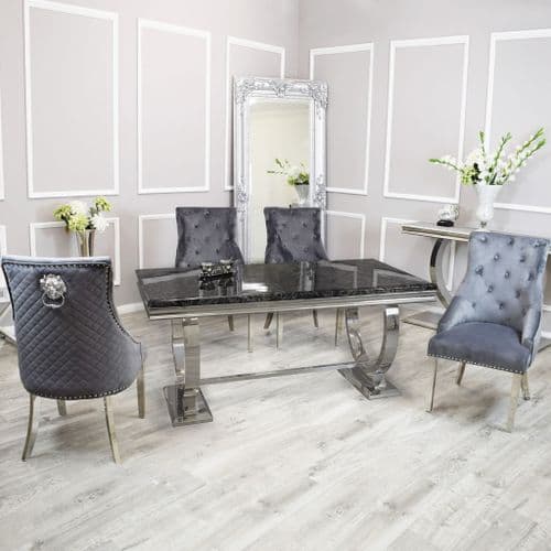 Arianna Black  Marble Dining Table & Grey  Lionhead Chairs - Available in 180cms & 200cms