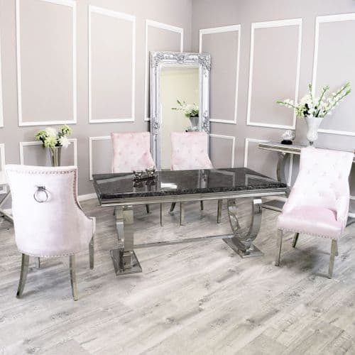 Arianna Black  Marble Dining Table & Knockerback Chairs- Choice Of Colours