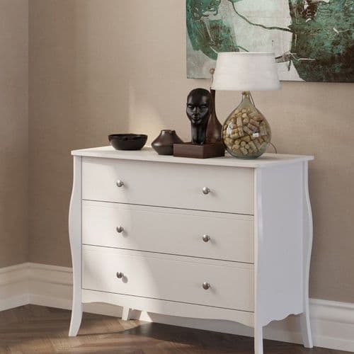 Baroque White French Style Three Drawer Chest Of Drawers