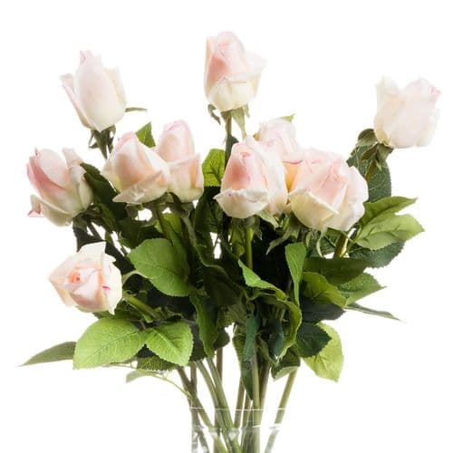 Bunch Of Twelve Cream & Pink Single Stem Rose Flowers