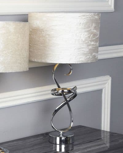 Chrome  Scroll  Table Lamp With Ivory Velvet Shade