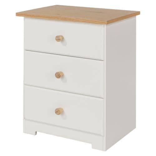 Colorado White Three Drawer Bedside Cabinet