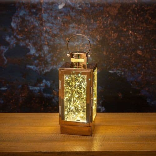 Copper Glass Lantern With Led Micro Lights