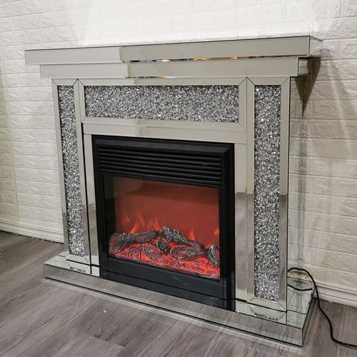 Crushed Diamond Mirrored Fireplace With Electric Fire