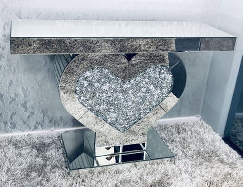 Crushed Diamond Mirrored Heart Console  Table