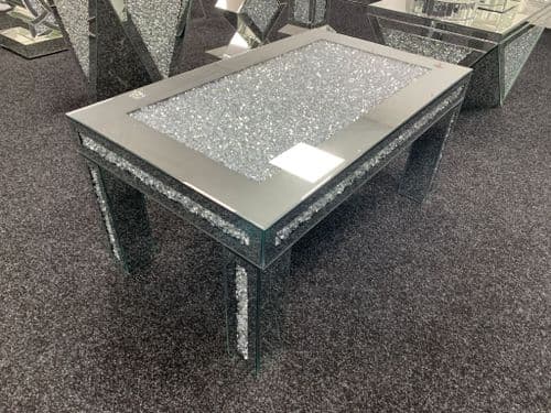 Crushed  Diamond Mirrored Rectangular Coffee Table