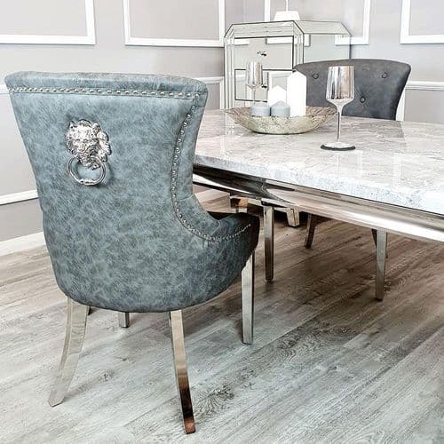 Dark Grey Megan Faux Leather Lion Head Dining Chairs -  1, 4 or 6 Chairs