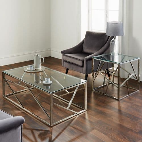 Geometric Silver & Glass Rectangular Coffee Table