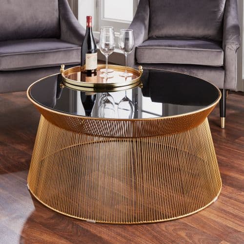 Gold & Black Glass Round Coffee Table