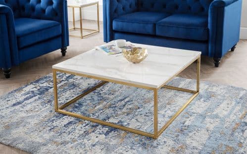 Gold White Marble Effect Coffee Table