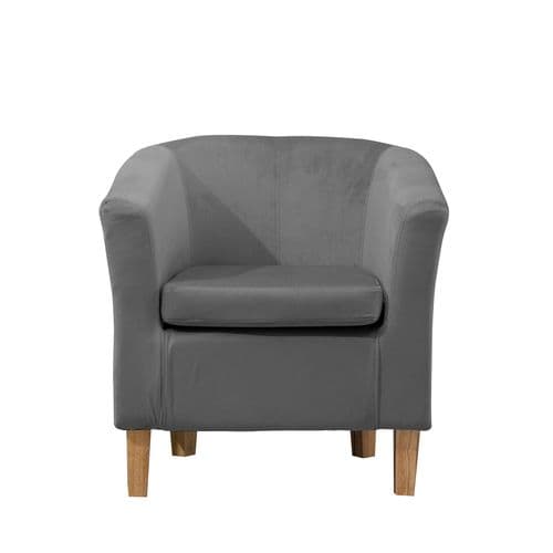 Grey Plush Velvet Classic Tub Chair With Light Legs