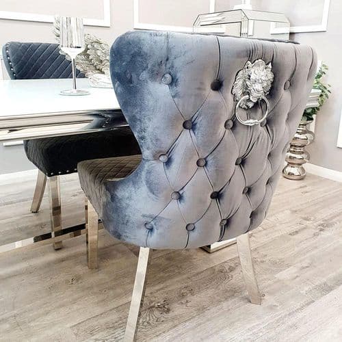 Grey Velvet Chelsea  Lion Head Dining Chairs -  1, 4 or 6 Chairs