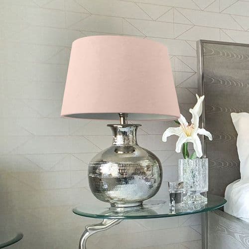 Large 67cms Nickel Plated Round Table Lamp  With Velvet Pink  Shade