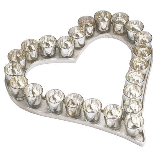 Large Silver Heart Tray With Glass Votives