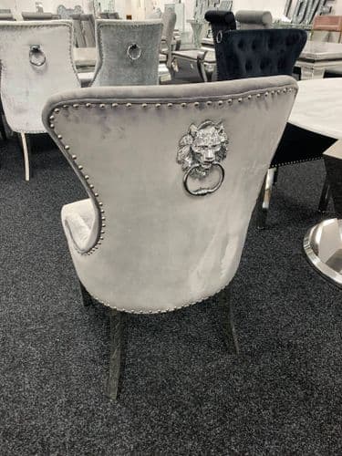 London Grey Velvet Lion Head  Dining Chairs -  1, 4 or 6 Chairs