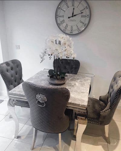Louis 100cms Square Light Grey Marble Table & Four Chairs