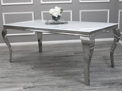 Louis White 180cms Glass Rectangular Dining Table