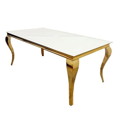 Louis White Glass  Dining Table With Gold Legs - Choice Of Sizes