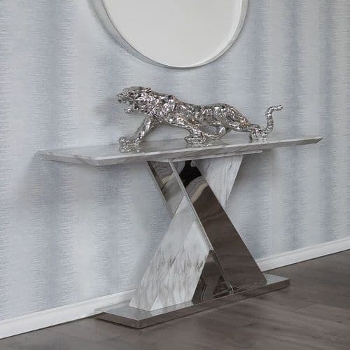 Marble Effect High Gloss Grey Console Table