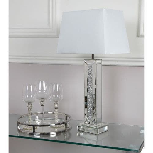 Milano Mirror Pillar Lamp with White Shade
