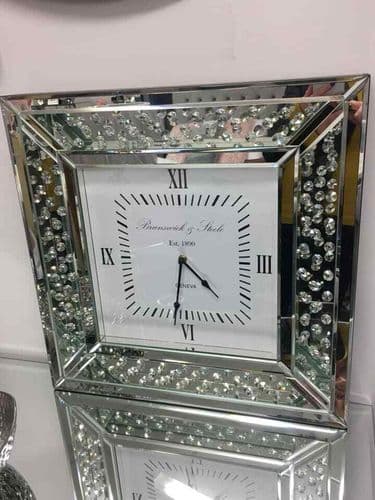 Mirrored Glass & Floating Crystals Square Wall Clock