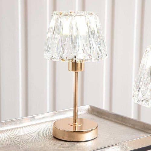 Pair Of Gold Steel Candlestick Table Lamps With Crystal Shades