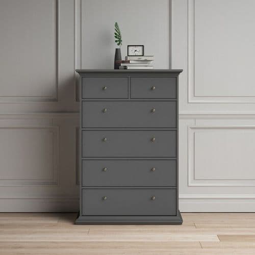 Paris Grey Painted Chest Of Tall Six Drawers