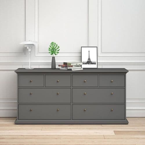 Paris Grey Painted Wide Chest Of Eight Drawers