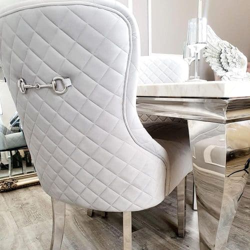 Quilted Buckle Light Grey Velvet Dining Chairs -  1, 4 or 6 Chairs