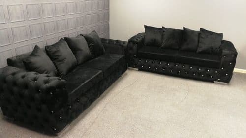 SALE Astoria Black Buttoned Three & Two Seater Sofa Set