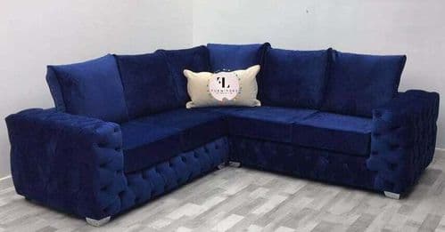 SALE Astoria Blue Buttoned Corner Sofa
