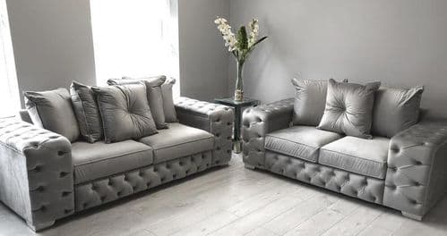 SALE Astoria Grey Buttoned Sofas & Armchair- CHOICE OF OPTIONS