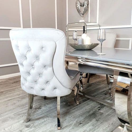 Sandringham Light  Grey Velvet Dining  Chairs -  1, 4 or 6 Chairs