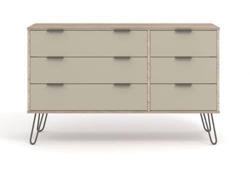 Scandi Calico Neutral Wide Six Drawer Chest Of Drawers