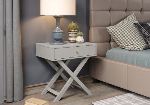 Scandi Crossed Legged Grey Painted Bedside Table
