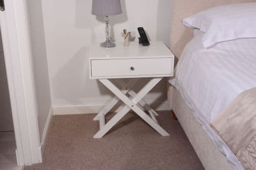 Scandi Crossed Legged White Painted Bedside Table