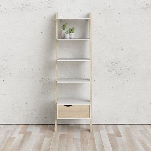 Scandi Style White & Oak Leaning Ladder Bookcase
