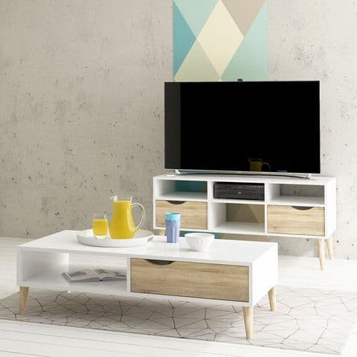 Scandi Style White & Oak Widescreen TV Cabinet
