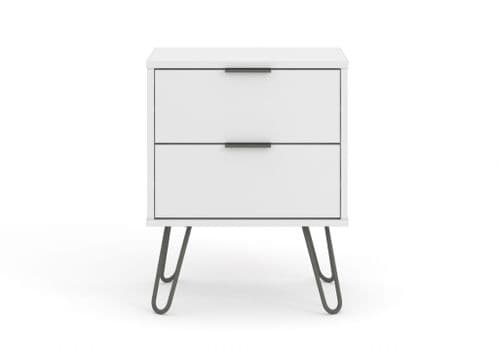 Scandi White Bedside Cabinet With Hairpin Grey Legs