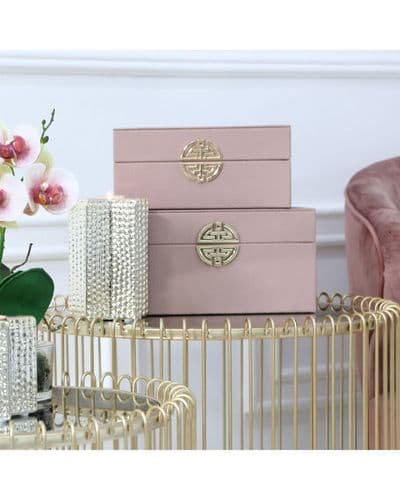 Set Of 2 Rose Pink And Gold Faux Leather Jewellery Boxes