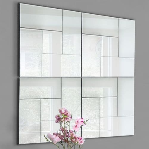 Set Of Four Mirrored Glass Square  50cms Wall Mirrors