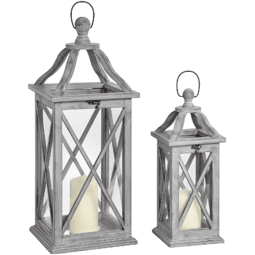 Set Of Two Grey Shabby Chic  Section Lanterns Candle Holders