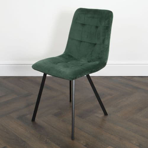 Set Of Two Squared Green Dining Chairs