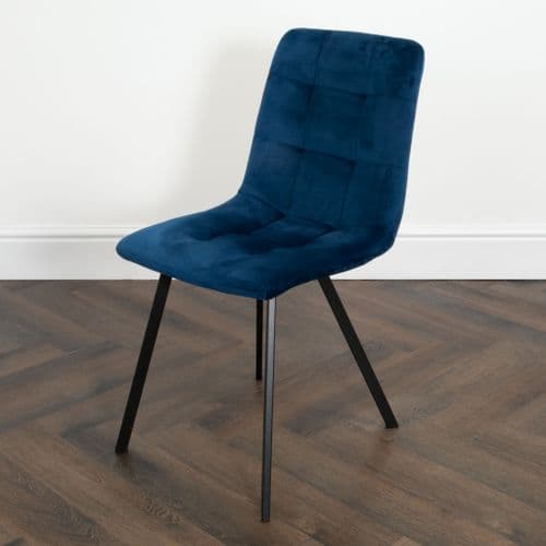 Set Of Two Squared Navy Blue Dining Chairs