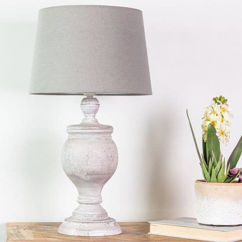 Shabby Chic Rustic Grey Table Lamp With Linen Shade