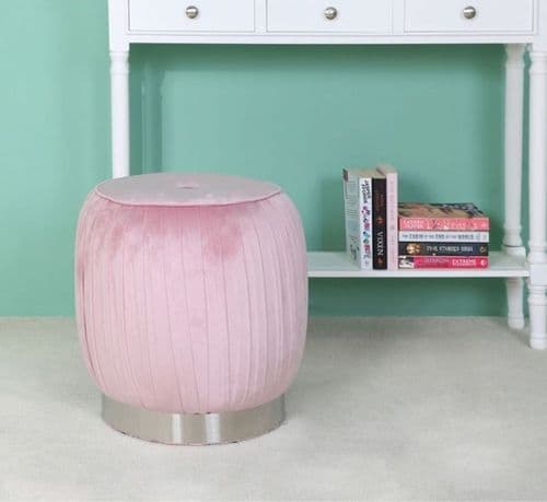 Silver & Blush Pink Round Footstool