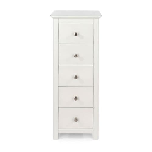 St Ives White Five Drawer Tallboy With Toughened Glass Top