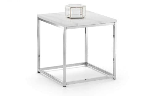Steel White Marble Effect Lamp Table