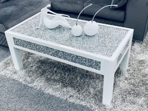 White Crushed  Diamond Mirrored Coffee Table