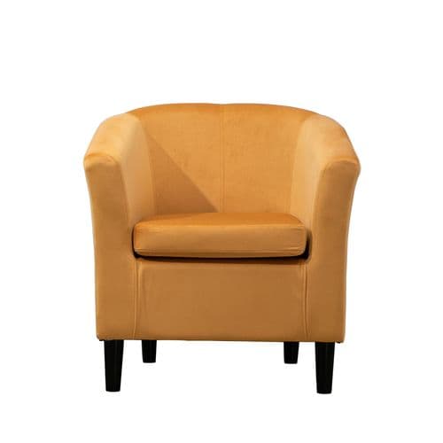 Yellow Plush Velvet Classic Tub Chair With Dark Legs